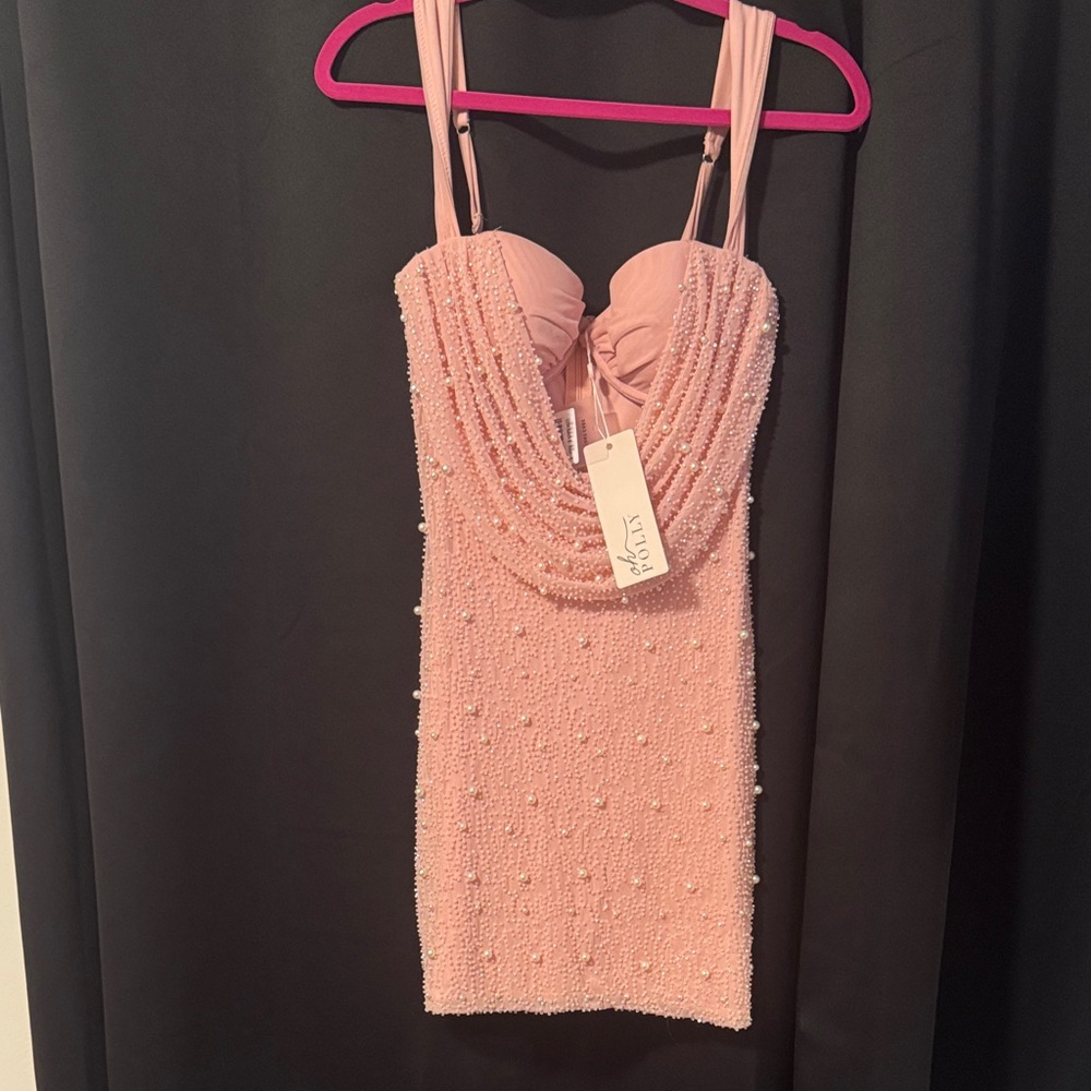 Oh Polly Pink Beaded Mini Dress - Picture 3 of 4
